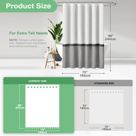 Dynamene Extra Long Shower Curtains, 96 Inches Long Farmhouse Boho Striped Fabric Tassel Shower Curtains for Bathroom, Tall Bohemian Textured Cloth Shower Curtain Set with Hooks, Black, 72x96