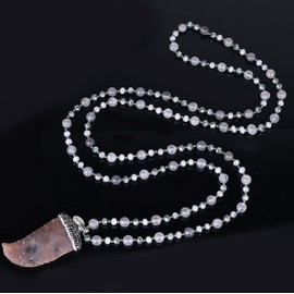KELITCH Crystal Beaded Necklaces Hand Crafted Long Strand Necklace Agate Pendant Necklaces