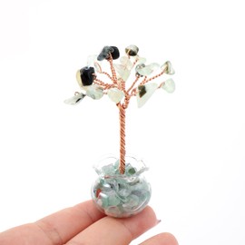 1PC Natural Prehnite Crystal Macadam Small Tree Reiki Healing Feng Shui Gem Crystal Tree Artificial Bonsai Tabletop Ornaments