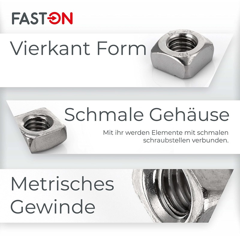 FASTON Square Nuts M6 Stainless Steel A2 V2A (Pack of