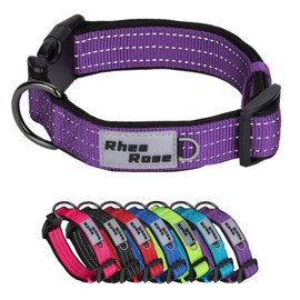 Rhea Rose Reflective Dog Collar, Soft Comfortable Neoprene Padded Nylon Dog Collars, Thick and Wide for Small Medium Large Dogs Purple Large
