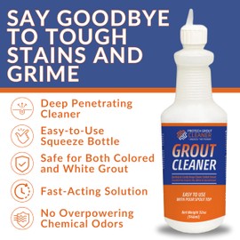 ProTech Grout Cleaner 32oz - Premixed Solution - Heavy Duty Stain Remover for Tile Floors, Showers, Bathrooms & Kitchens, Non-Toxic & Safe, Deep Cleaner with Brightener
