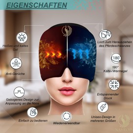 Migräne Maske, Kühlmaske Kühlmütze, Schlafmaske Kühlhaube Gel Surround kühlpads zur Linderung von Migräne, Kopfschmerzen, Druck, Heady Maske für Geschwollene Augen Stressabbau Schwarz