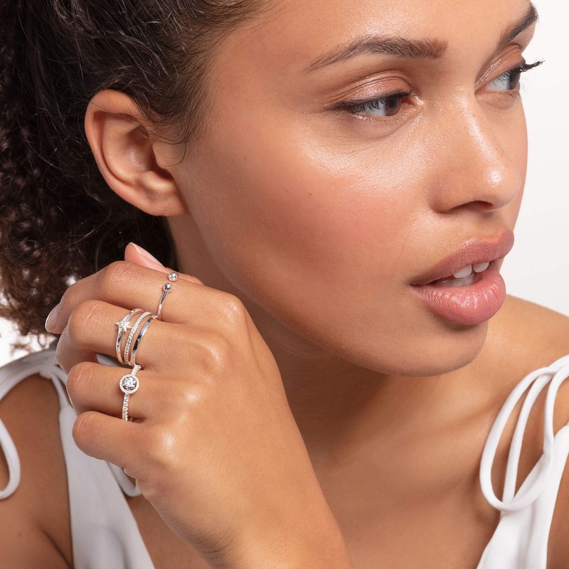 Thomas Sabo White 925 Sterling Silver Double Stone Ring TR2316-051-14,