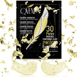 QVENE | 30 PARCHES PARA OJOS | ORO DE 24K | Contorno y Ojeras | Hidrogel con Colágeno + Ácido Hialurónico | Empresa Mexicana | 30 Pares de Parches para Contorno de Ojos