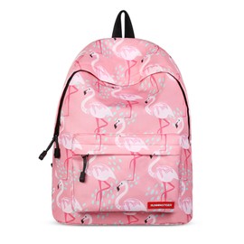 FORRICA Laptop Rucksack Süßer Schultasche für Mädchen College Ranzen Schulrucksack 14 Zoll Leichte Freizeit Tagesrucksack Damen Reise Daypack Flamingo E