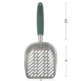 Large Metal Cat Litter Box Scoop, Stainless Aluminum Alloys,13.8"*5.5"*1.8" (Dark-Green Handle)