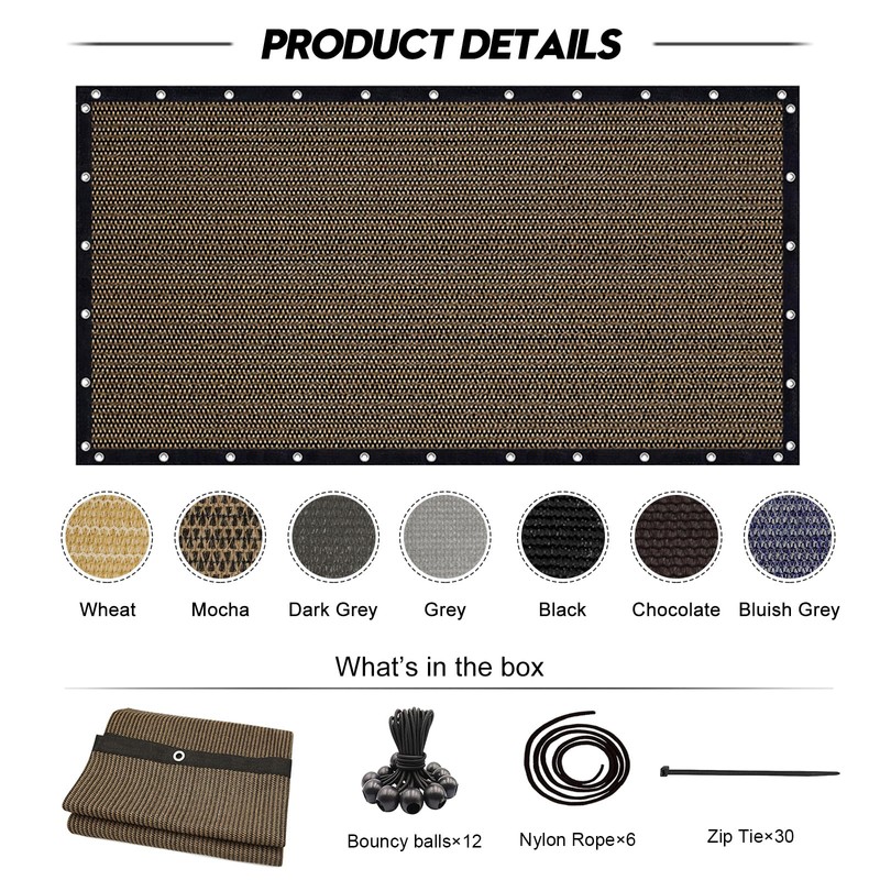 Sunocity 90% Sun Shade Cloth with Grommets, 8'X 20' Mocha