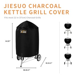 Jiesuo BBQ Grill Cover for Weber Charcoal Kettle: Heavy Duty Waterproof 22 Inch Weather Resistant Barbeque Grill Covers