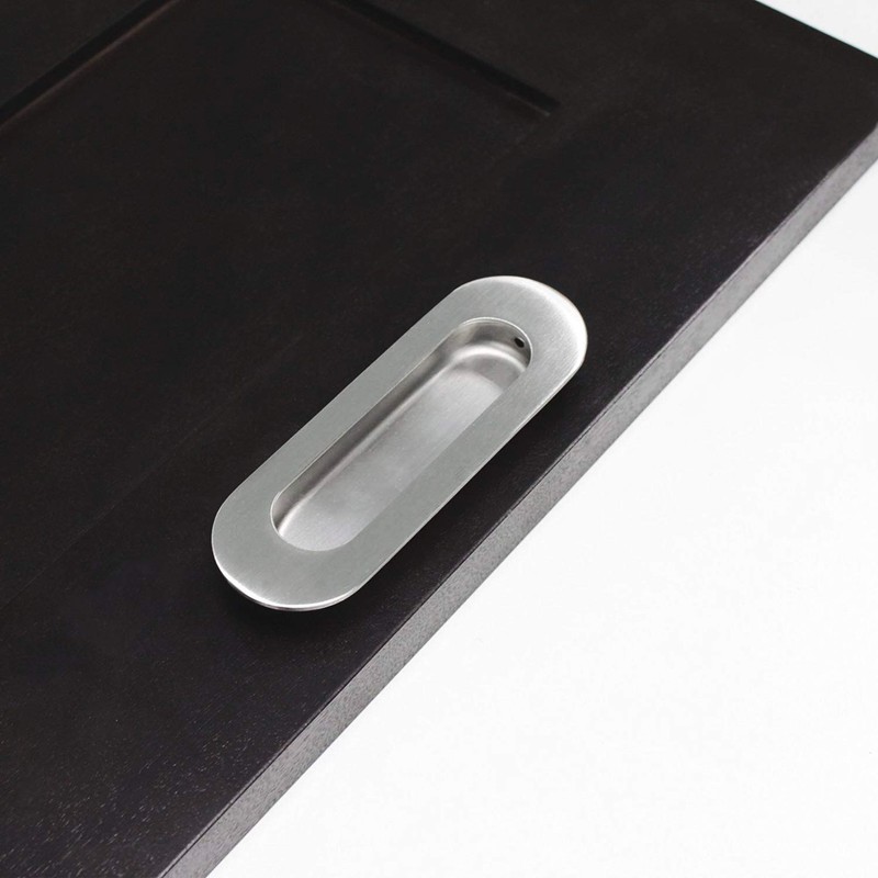 NGe Stainless Steel Oval Shape 120mm Recessed Sliding Door Flush
