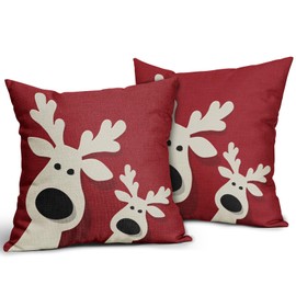Red Christmas Throw Pillow Covers 20x20 Set of 2 Xmas Deer Christmas Decorations Winter Print Decorative Outdoor Pillowcases Farmhouse Holiday Decorations Cushion Cases Decor for Couch Sofa Bed