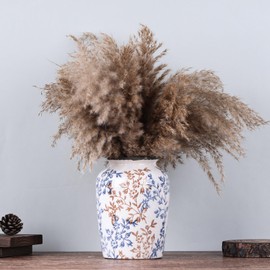 Vintage Blue and White Floral Chinoiserie Ceramic Vase, Retro Rustic Farmhouse Cracked Vase for Home Kitchen Centerpieces, Living Room, Bookshelf, Office, Chinoiserie Decor (Vintage Blue)