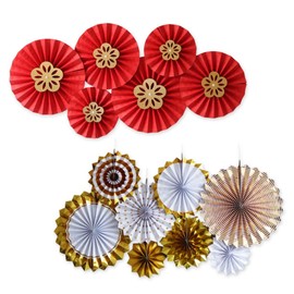 SALUDABLE Paper Fan, Flower Decoration, Japanese Style, Western Style, Birthday, Festival, First Eating, Respect for the Elderly (6 Plum Blossoms + 8 Gold)
