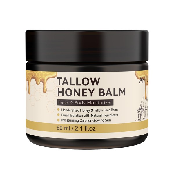 AHHUE Beef Tallow for Skin,Beef Tallow and Honey Balm,Grass-Fed Beef