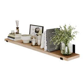 Wallniture Forte Long Wall Shelf, 60" Long, 9.25'' Deep, 1.5" Thick Floating Wood Shelves, Rustic Farmhouse Style Room Shelving, 1pc (Special Walnut)