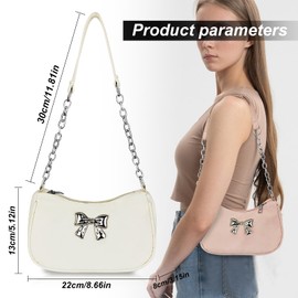 Afitlulu Shoulder Bag for Women, Underarm Bag Handbags for Women, Crescent Bag with Chain Shoulder Strap and Bow Pattern (Pink)