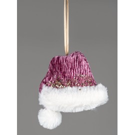 Pink Burgundy Mini Santa Hat 13x12cm - Christmas Tree Hanging Decorations Festive Decorative Ornaments Fairy Tale Themed Xmas Tree Pendant
