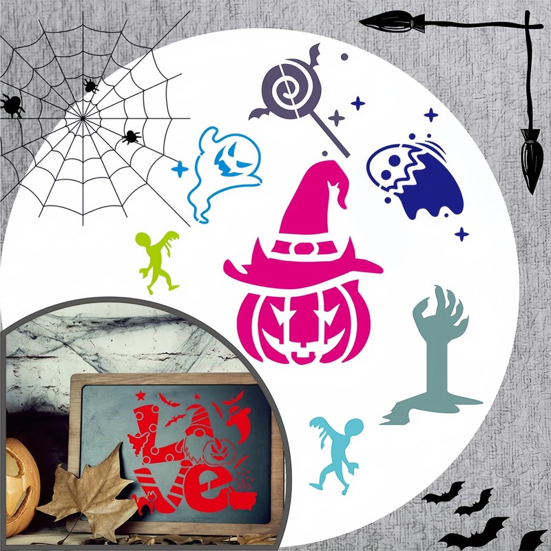 Lekabee 16 Pcs Halloween Stencils 8x8inch
