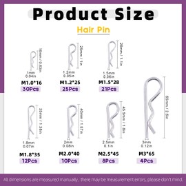 Swpeet 110Pcs 304 Stainless Steel Cotter Pin Hair Pin Hitch Pin R Shape Clips Fastener Fitting Assortment Kit, Multiple Sizes Hair Pins R Clips Fastener Set for Use on Hitch Pin Lock System