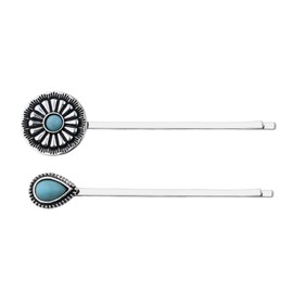 Vintage Turquoise Hair Pins for Women Girls Western Style Hair Accessories for Party 2PCS Turquoise Hairpin for Women Thin Thick Hair Pin for Women Girls Retro Hair Accessories with Howlite Stone