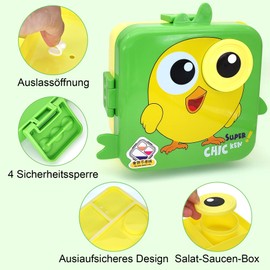IJIAMY Children's Lunch Box with Compartments, Leak-Proof Lunch Box Children, Bento Box Children, Lunch Box for Girls and Boys, Snack Box, Perfect for School, Nursery & Trips (Green Chicks)