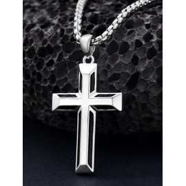 Shusukue Cross Pendant Chain 925 Sterling Silver Rose Cross Vintage Necklace Crucifix Chain Gothic Religious Jewellery Gift for Women Men Girls Boys, Sterling Silver