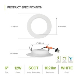 ASD Flat Trim Retrofit LED Recessed Lighting 6 Inch | Ultra Thin White 12W 1021LM Wet Rated Dimmable Downlights | 2700K-5000K Adjustable LED Recessed Light Fixtures | Disk Can Lights, ETL 24 Pack
