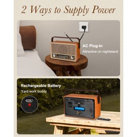 PRUNUS J-120 Radio Portable AM FM, Gift for Dad and Mom,Plug in Wall or Rechargeable Battery Powered Transistor Radio for Home Outdoor Emergency Use,Retro Vintage Bluetooth Speaker