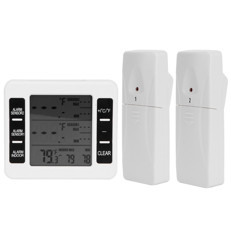 Refrigerator Thermometer Wireless Indoor LCD Digital Freezer Alarm Thermometerwith 2