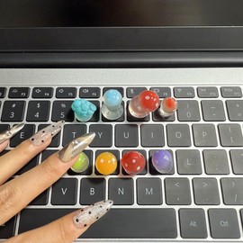 Cute 3D Keyboard Stickers for Nail-Art Typing,Resin Mushroom Self-Adhesive PC Keyboard Keys for Long Nails Typing and Gaming,Noctilucent Mushrooms Keycap Riser for Nail Art Protective (Mushroom,16pcs)