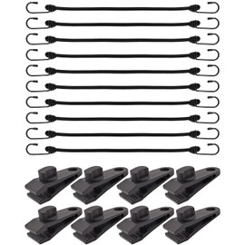 20 Pcs Heavy Duty Tarp Clips with Bungee Cord Hooks, 40cm Bungee Strap with Hook Lock Grip Secure Clamps for Tent, Canopy, Awning & Camping Gear (Black)