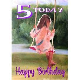 James Coates Girl 5 Birthday Card with Painting of Girl on A Swing, A5 Size