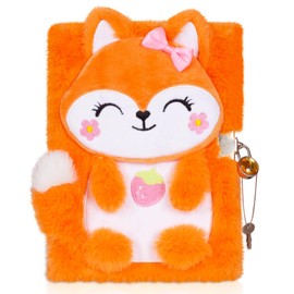 Fox Diary for Girls with Lock, Plush Fox Toys Gift for Teen Girls Back to School, Kids Fox Writing Journal Notebook, Birthday Gifts for Little Girls Ages 5 6 7 8 9 10-12 Year Old