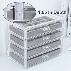misaya Earring Organizer with 4 Drawers, 31-Slot Acrylic Jewelry Organizer Box for Women, Christmas Day Present, Gray