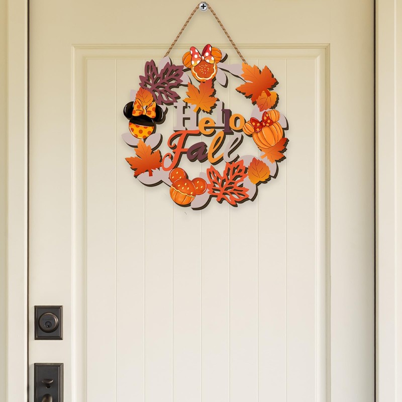 Fall Door Sign Autumn Front Wooden Wreath Hanging Thanksgiving Cartoon