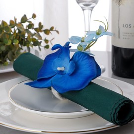 KWQBHW Handmade Orchid Flower Napkin Rings Set of 6 Blue Flower Napkin Holders Handcraft Serviette Buckles Rings for Wedding Dinner Table Decor