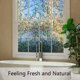 Jahoot Rainbow Window Privacy Film Stained Glass Window Tint Film Decorative Sticker Vinyl for Home and RV Heat Control UV Block Non-Adhesive Peel and Stick Glass Door Clings Reusable, 35.4"x157.4"