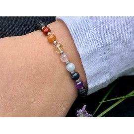 Majas Perlen Chakraarmband 7 Chakren - Amethyst Dumortierit Aquamarin Rosenquarz Citrin Aventurin Jaspis Lavastein 6mm Edelstahl Silber - Spiritueller Esoterik Schmuck - Handmade Personalisierbar