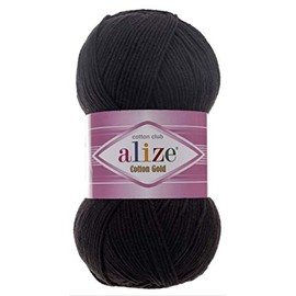 55% Cotton 45% Acrylic Alize Cotton Gold Yarn 1 Skein/Ball 100 gr 360 yds (60-Black)