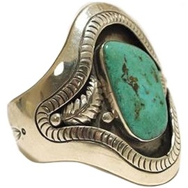 KOICCVQQ Irregular Shape Compressed Turquoise Gemstone 925 Sterling Silver Antique Vintage Style Cut Natural Bohemia Turquoise Jewelry Native-Inspired Classical Ring Sizes 6 to 10 (Size 6)