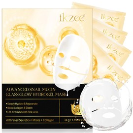 Advanced Snail Mucin Glass Glow Hydrogel Mask, Bio Collagen Real Deep Mask Overnight, Minimiert die Poren, Reduziert Feine Linien und Falten, Anti-Falten Lifting Face Mask, Hydrating (4 Stück)