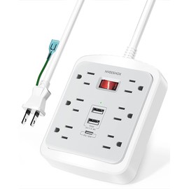 NVEESHOX Extension Cord, 6.6 ft (2 m), Power Strip with Type-C, USB Outlet Tap, Wall Hanging, 6 AC Outlets, 2 USB-A, 1 Type-C Rapid Charging, Octopus Wiring, Oa Tap, Table Tap, Multi-Tap, Bulk