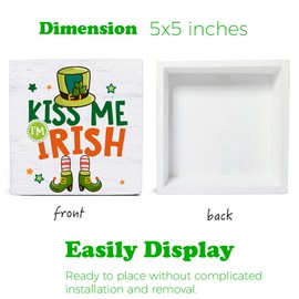 St. Patricks Day Decor St. Patricks Day Wooden Sign, St Patricks Decorations Kiss Me I'm Irish Wood Plaque Block Sign Rustic Home Decor 5 x 5 Inches