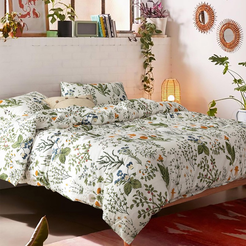 ECOCOTT 3 Pieces Floral Duvet Cover Sets King Size,100% Natural