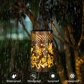 Ganeen 4 Pcs Solar Lanterns Hanging Butterfly Hollowed Hanging Lantern Lights Waterproof LED Garden Lantern Decorative Outdoor Lanterns Metal Table Lantern for Patio Yard Pathway Landscape Yard Decor