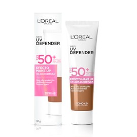 L'Oréal Paris UV Defender Efecto Make Up FPS 50+ 4.0 Obscuro, Alta Protección Solar Con Tecnología de Maquillaje, 12 Horas Alta Cobertura, 30g