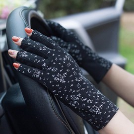 Lopsity Women Sunscreen Fingerless Gloves Driving Sunscreen Gloves Mesh Non-slip Sunblock Breathable Gloves (BLACK-1)