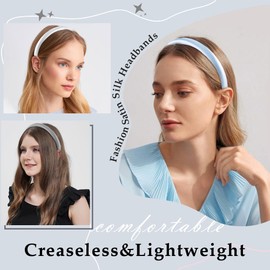 Aprince Satin Headbands 5Pcs,0.5 Inch Thin Headbands for Women,Soft Sponge Padded Headband for Girls,Non-Slip & Non-Crease Silk Hairbands,Fashion Elegant Lightweight Hair Accessories