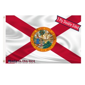 Florida State Flag 3x5 Outdoor Double Sided 3 Ply 240D Polyester Big State of Florida Flags Sewing 4 Rows of Thread with Durable Canvas Header and Brass Grommets Florida Decor for Boat Yard