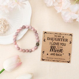 To My Daughter Bracelet Pink I Love You To the Moon And Back Gifts for Daughter Jewelry from Mom Unique Birthday Valentines Day Mothers Day Easter Graduation Gifts for Adult Step Bonus Daughters Teens
